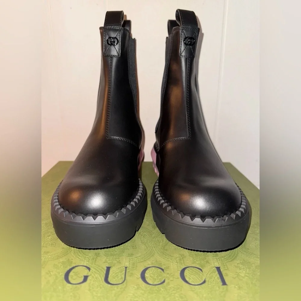Gucci Black Leather Chelsea Boot Sierra Stretch Ankle Women Size 8 US/38 EU - Picture 7 of 8